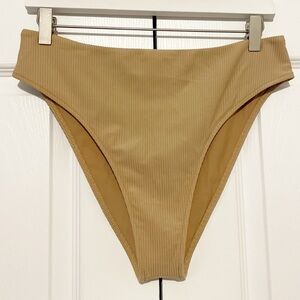 Frankie’s Bikinis Tan Ribbed Swim Bottoms Size XL High Rise Cut Cheeky Swimwear